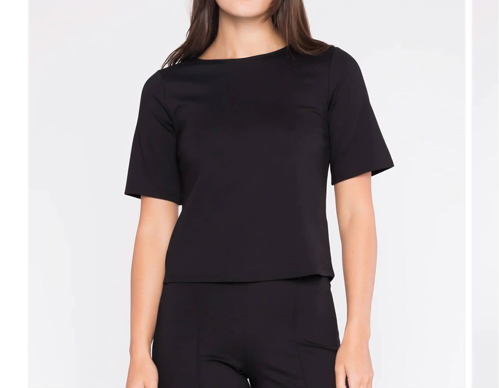 Ripley Rader Black Ponte Knit Short Sleeve Top sz 2 (Small)
